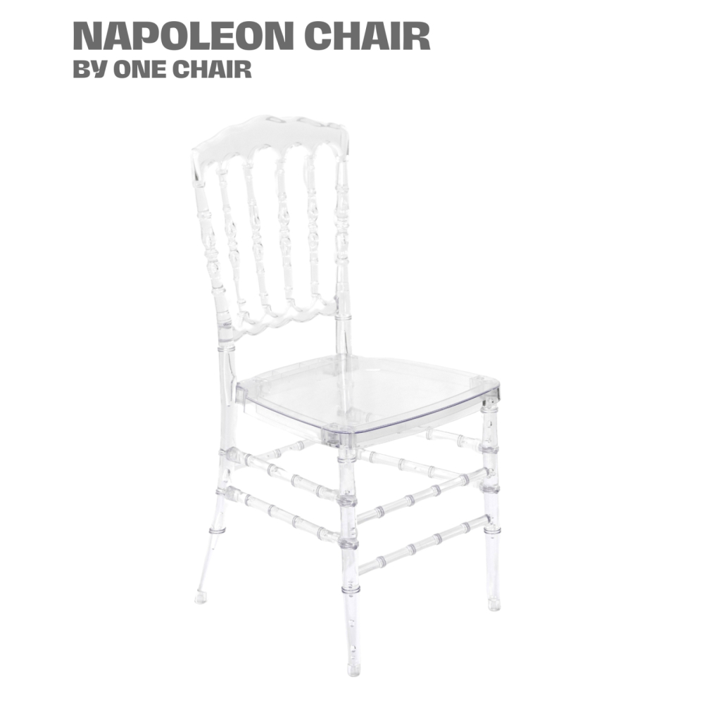 Ghế tiệc cưới pha lê trong suốt chiavari napoleon nhựa đúc hiện đại