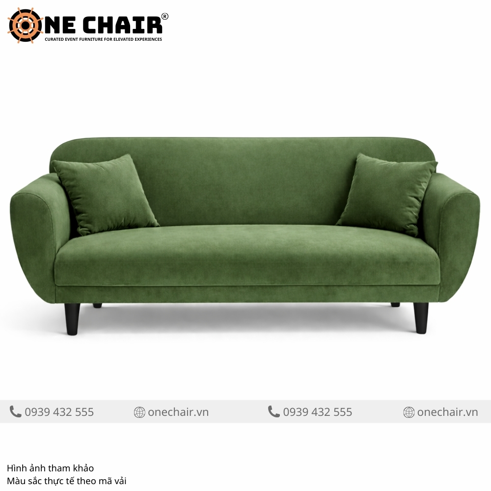 Sofa Băng Nhung Xanh Olive – Biophilic Green Cho Không Gian Sự Kiện