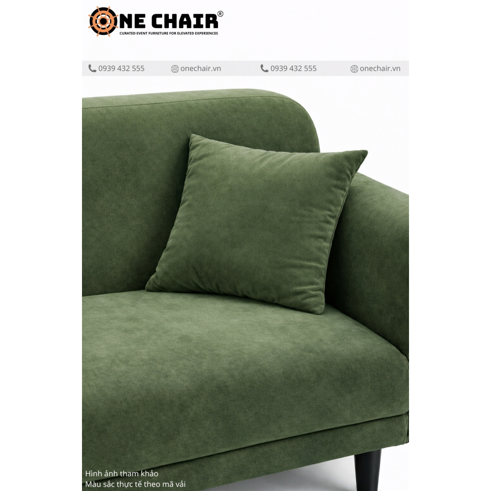 Sofa Băng Nhung Xanh Olive – Biophilic Green Cho Không Gian Sự Kiện