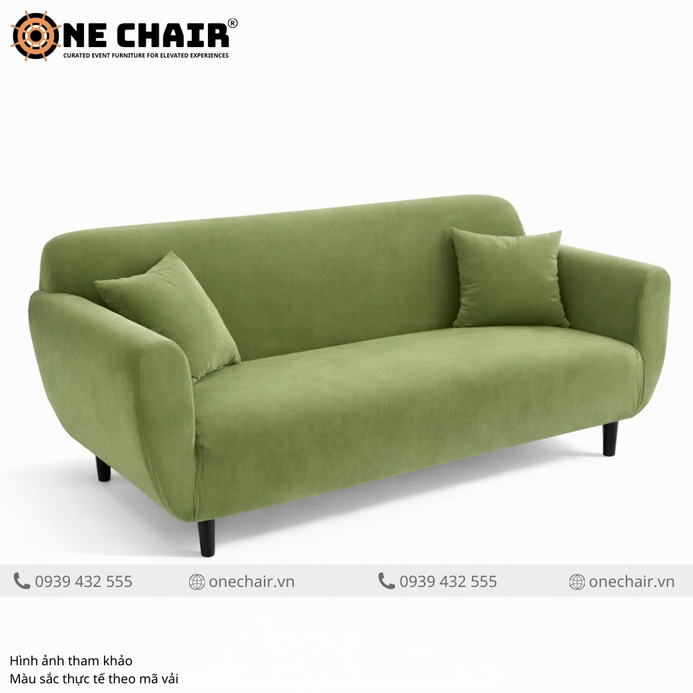 Sofa Băng Nhung Xanh Olive – Biophilic Green Cho Không Gian Sự Kiện