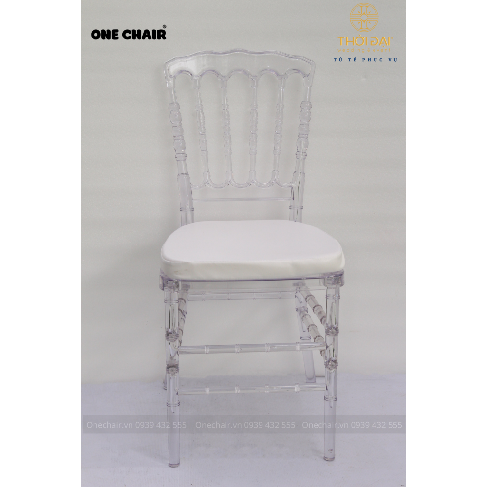 Ghế tiệc cưới pha lê trong suốt chiavari napoleon nhựa đúc hiện đại
