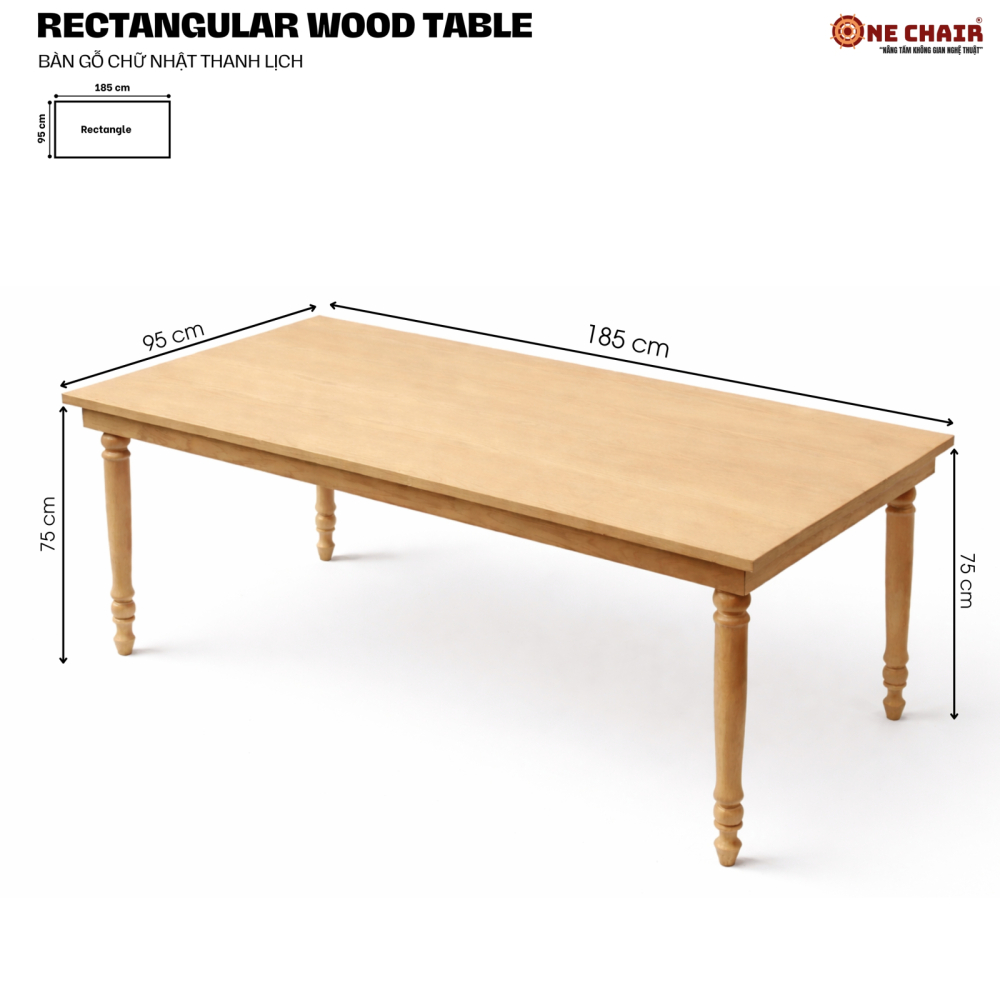 Bàn Chữ Nhật Sự Kiện – Chân Gỗ Thanh Lịch – Size 95 × 185 × 75 cm