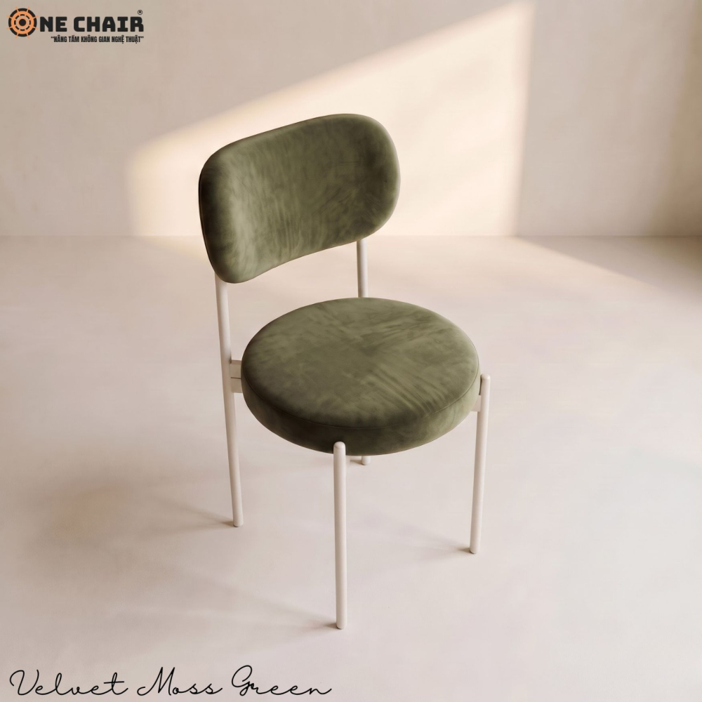 Velvet Chair – Olive Moss (White Frame)