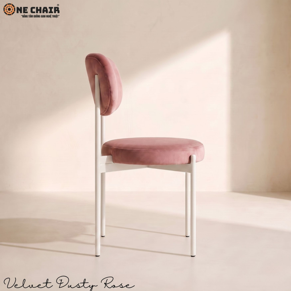 Velvet Chair – Pink (White Frame)