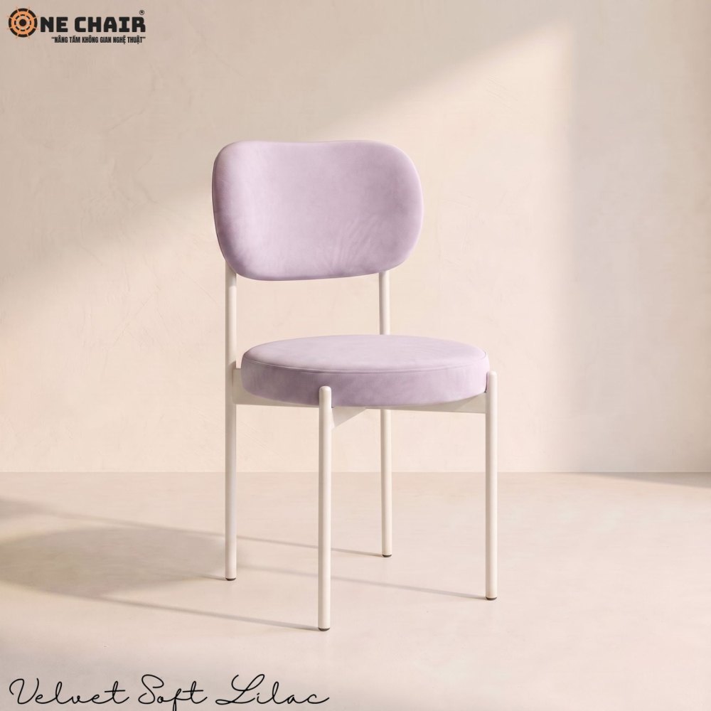 Velvet Chair – Soft Lilac (White Frame)