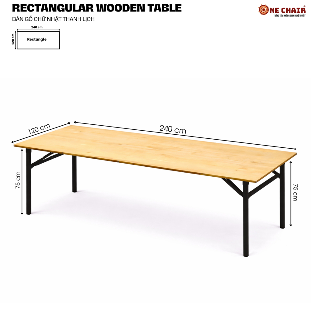 Bàn Sự Kiện Chữ Nhật – Size 120 × 240 CM