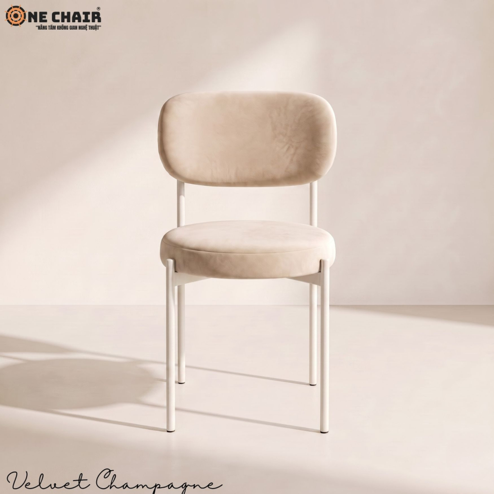 Velvet Chair – Champagne (White Frame)