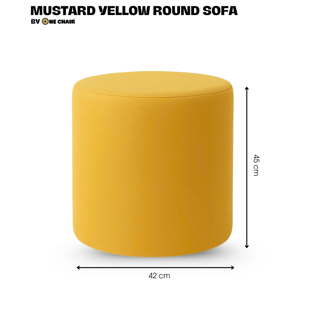 Ghế Ottoman Tròn Màu Mustard Yellow – Dịch Vụ Cho Thuê Ghế Sự Kiện Năng Động & Sang Trọng