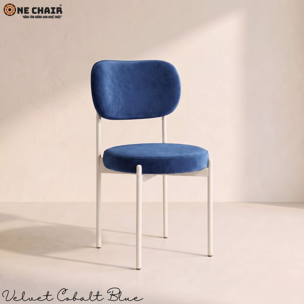 Velvet Chair – Cobalt Blue (White Frame)