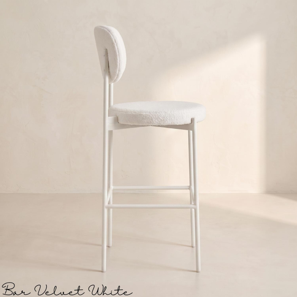 Bar Chair Velvet White (White Frame)