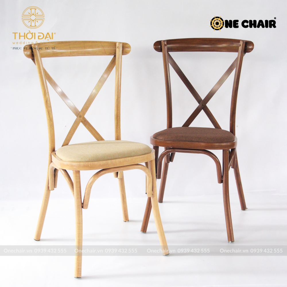Ghế thép không gỉ crossback chữ X cho sự kiện tiệc cưới, nhà hàng khách sạn xếp chồng nên nhau đa năng