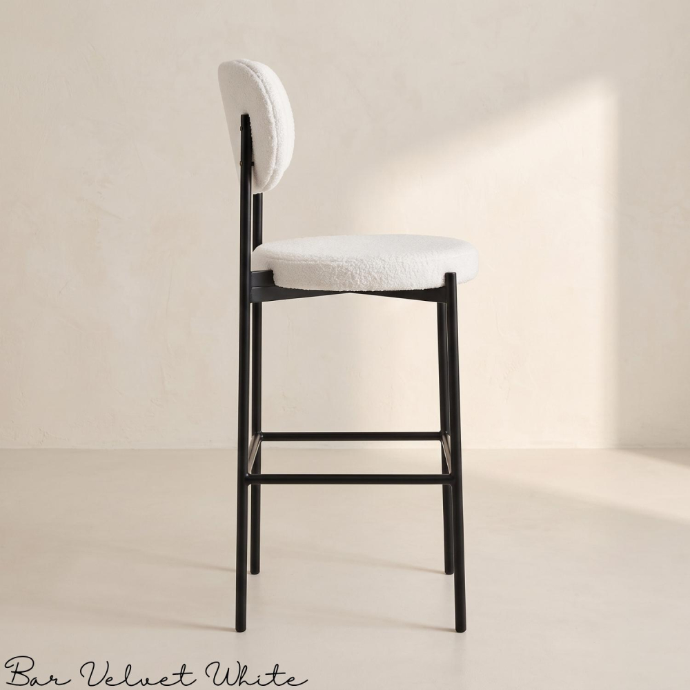 Bar Chair Velvet White (Black Frame)