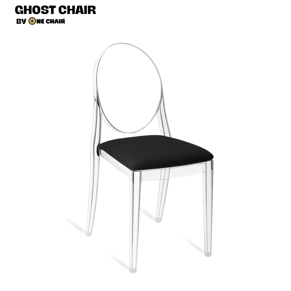 Ghost Chair – Nệm Màu Đen | Ghế Sự Kiện Trong Suốt
