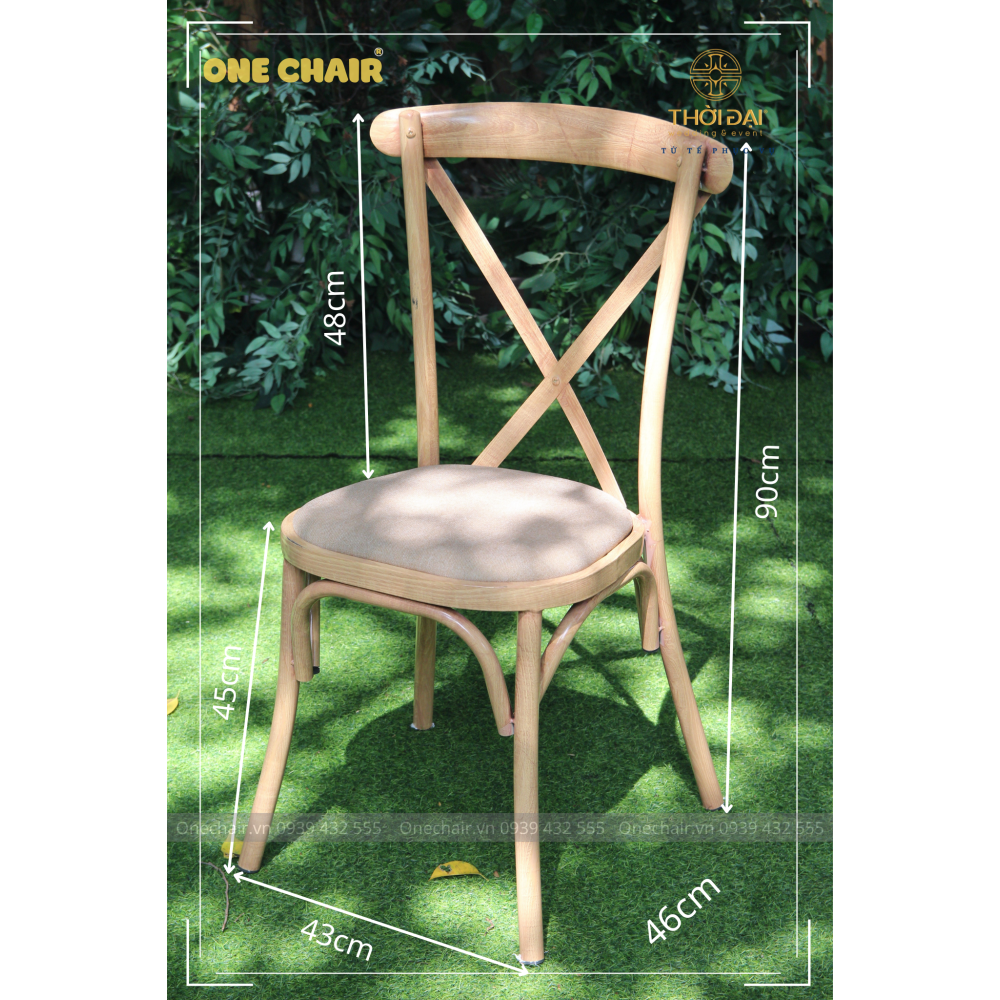 Ghế trang trí tiệc cưới crossback chữ X chéo lưng, sự kiện đám cưới ngoài trời