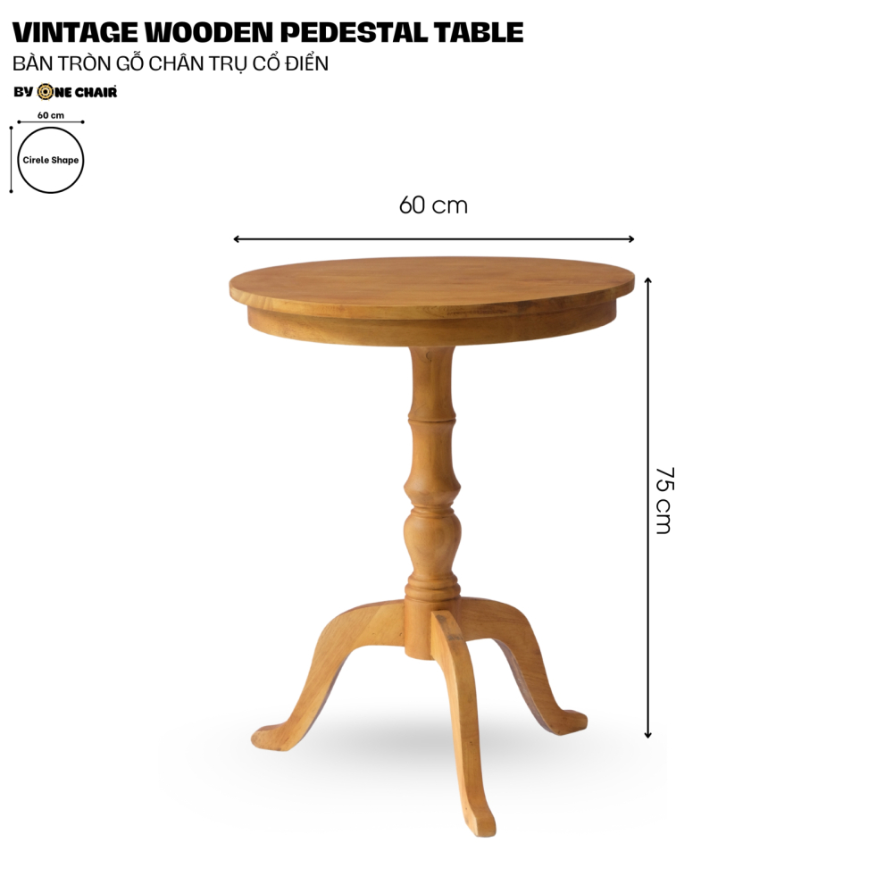 Bàn Bar Sự Kiện Sang Trọng |  Vintage Wooden Pedestal Table – Bàn Tròn Gỗ Chân Trụ Cổ Điển