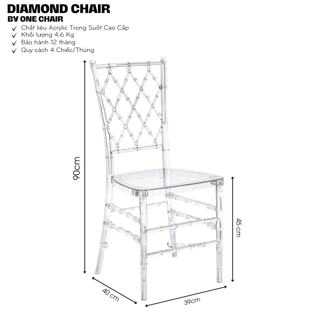 NEW - Diamond Chair: Ghế Sự Kiện Trong Suốt - Phong Cách Sang Trọng