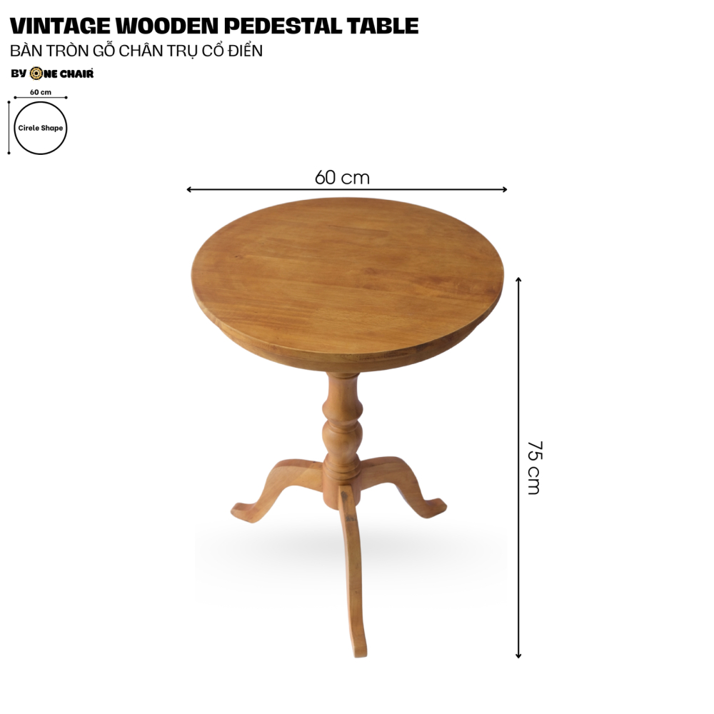 Bàn Bar Sự Kiện Sang Trọng |  Vintage Wooden Pedestal Table – Bàn Tròn Gỗ Chân Trụ Cổ Điển
