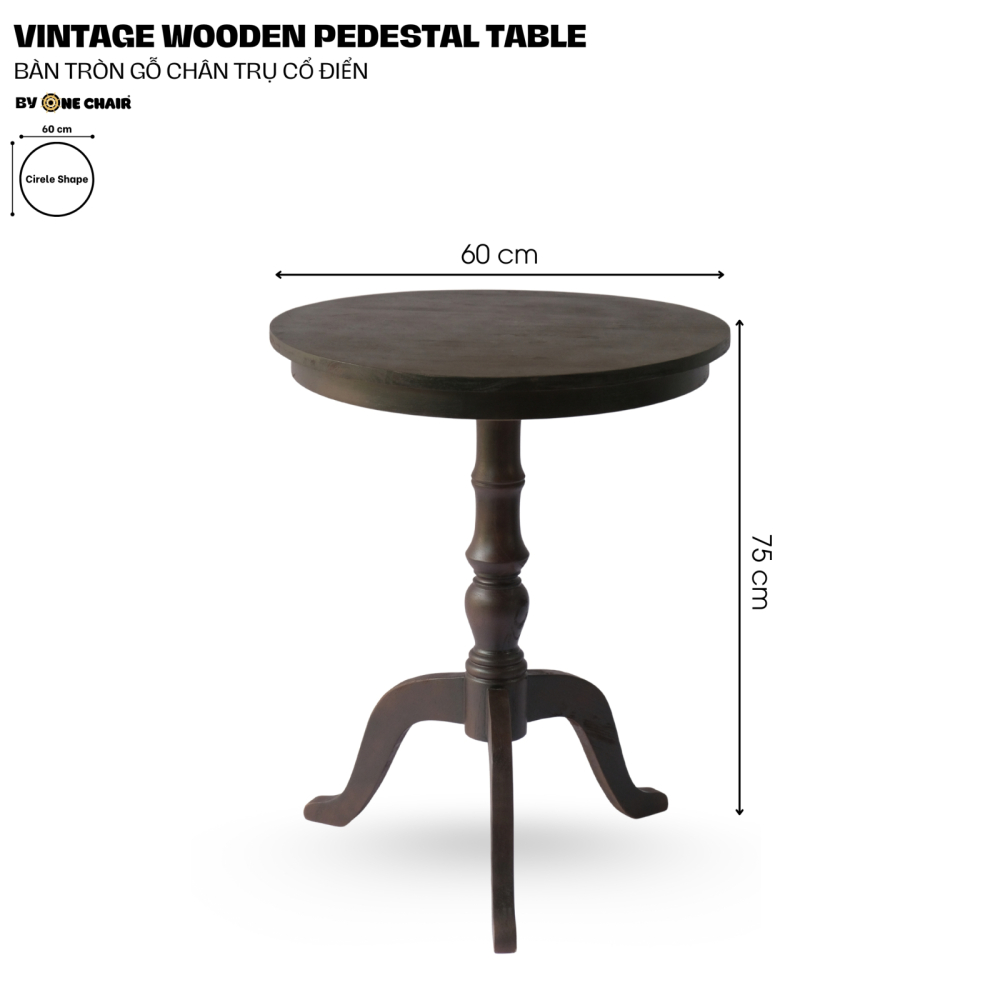 Bàn Bar Sự Kiện Sang Trọng / VINTAGE WOODEN PEDESTAL TABLE – Bàn Tròn Gỗ Nâu Cổ Điển