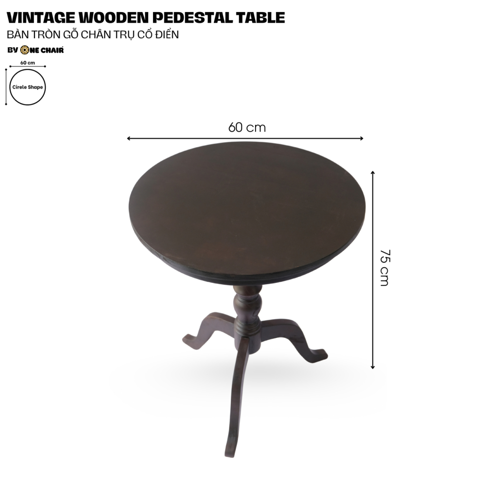 Bàn Bar Sự Kiện Sang Trọng / VINTAGE WOODEN PEDESTAL TABLE – Bàn Tròn Gỗ Nâu Cổ Điển