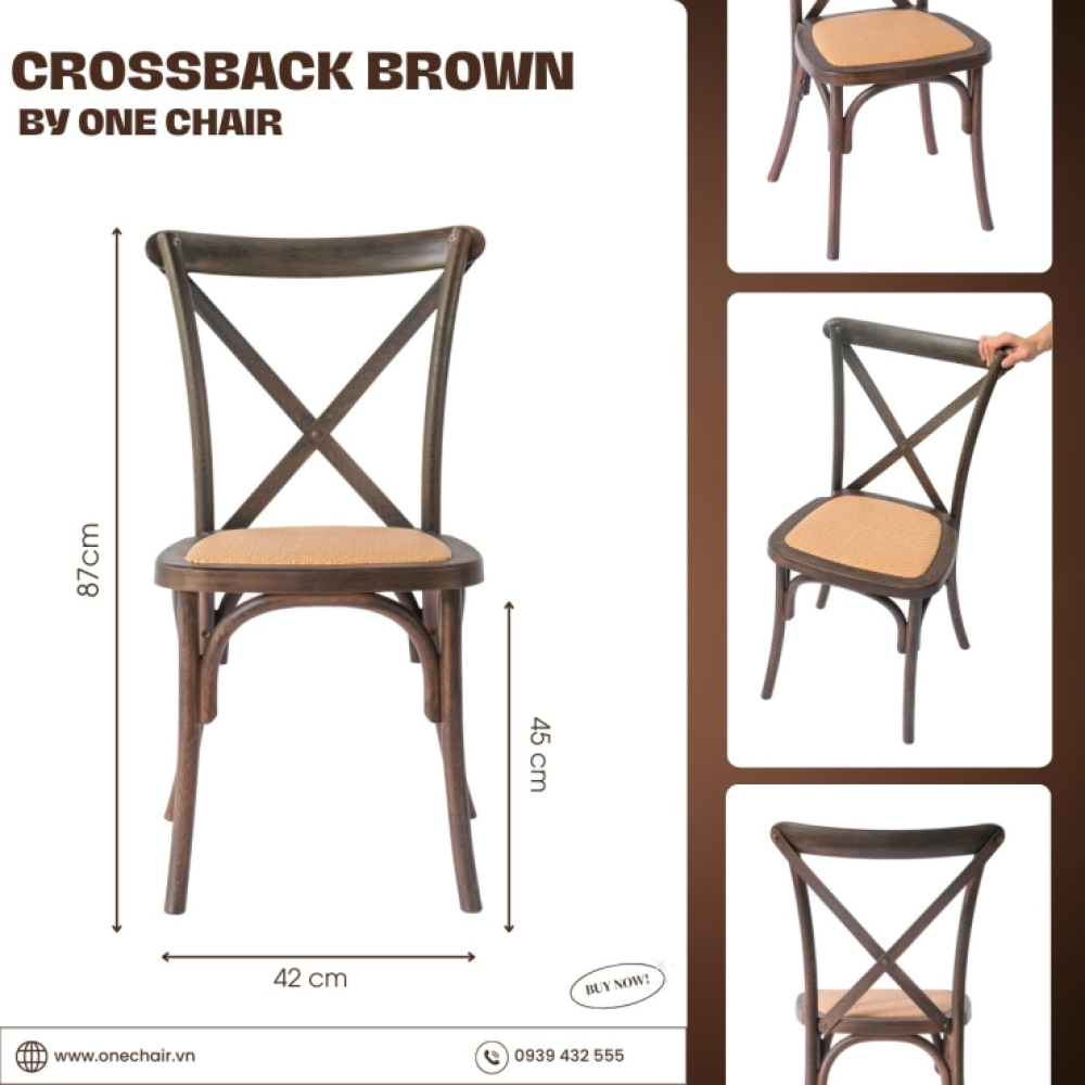 Ghế Crossback Brown – Phong Cách Sự Kiện Cổ Điển & Sang Trọng
