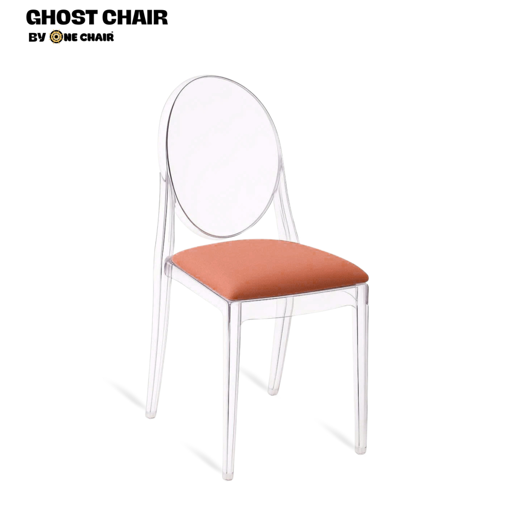 Ghost Chair – Nệm Màu Cam | Ghế Sự Kiện Trong Suốt