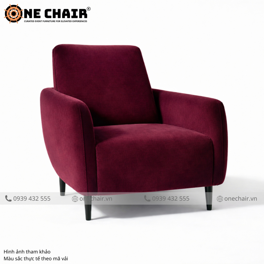 Sofa Đơn Nhung Đỏ Burgundy – Lãng Mạn & Quyến Rũ Đến Từng Chi Tiết