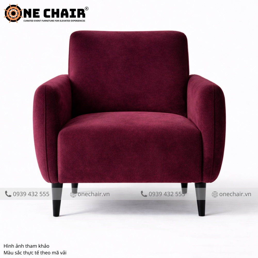 Sofa Đơn Nhung Đỏ Burgundy – Lãng Mạn & Quyến Rũ Đến Từng Chi Tiết
