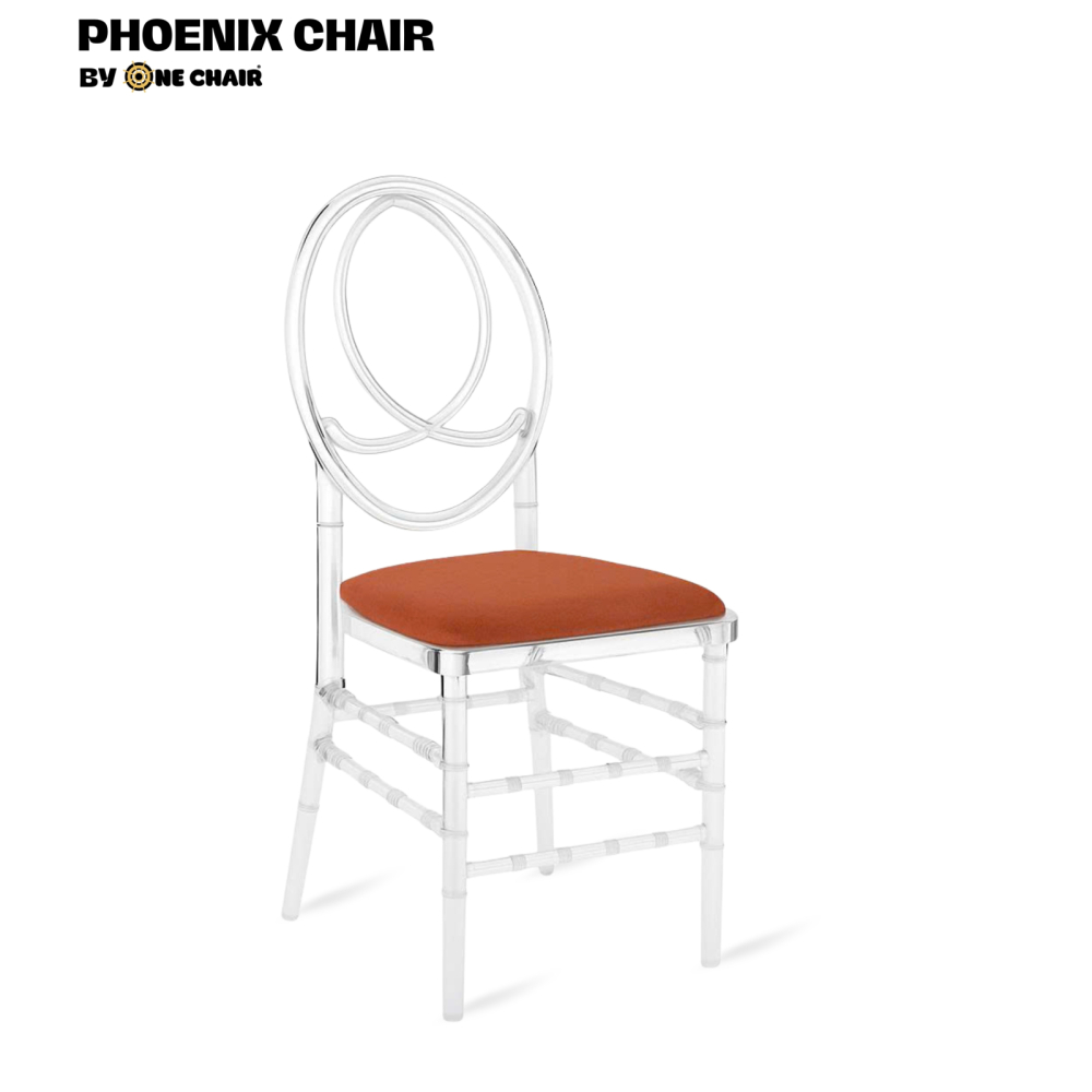 Phoenix Chair – Nệm Màu Cam | Ghế Sự Kiện Trong Suốt