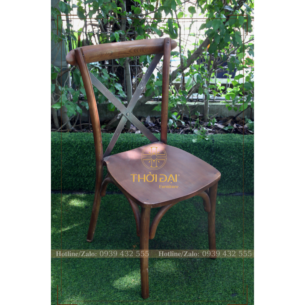Cho thuê ghế tiệc cưới crossback phong cách cưới Vintage lãng mạn, ghế chữ X sự kiện đám cưới ngoài trời lãng mạn