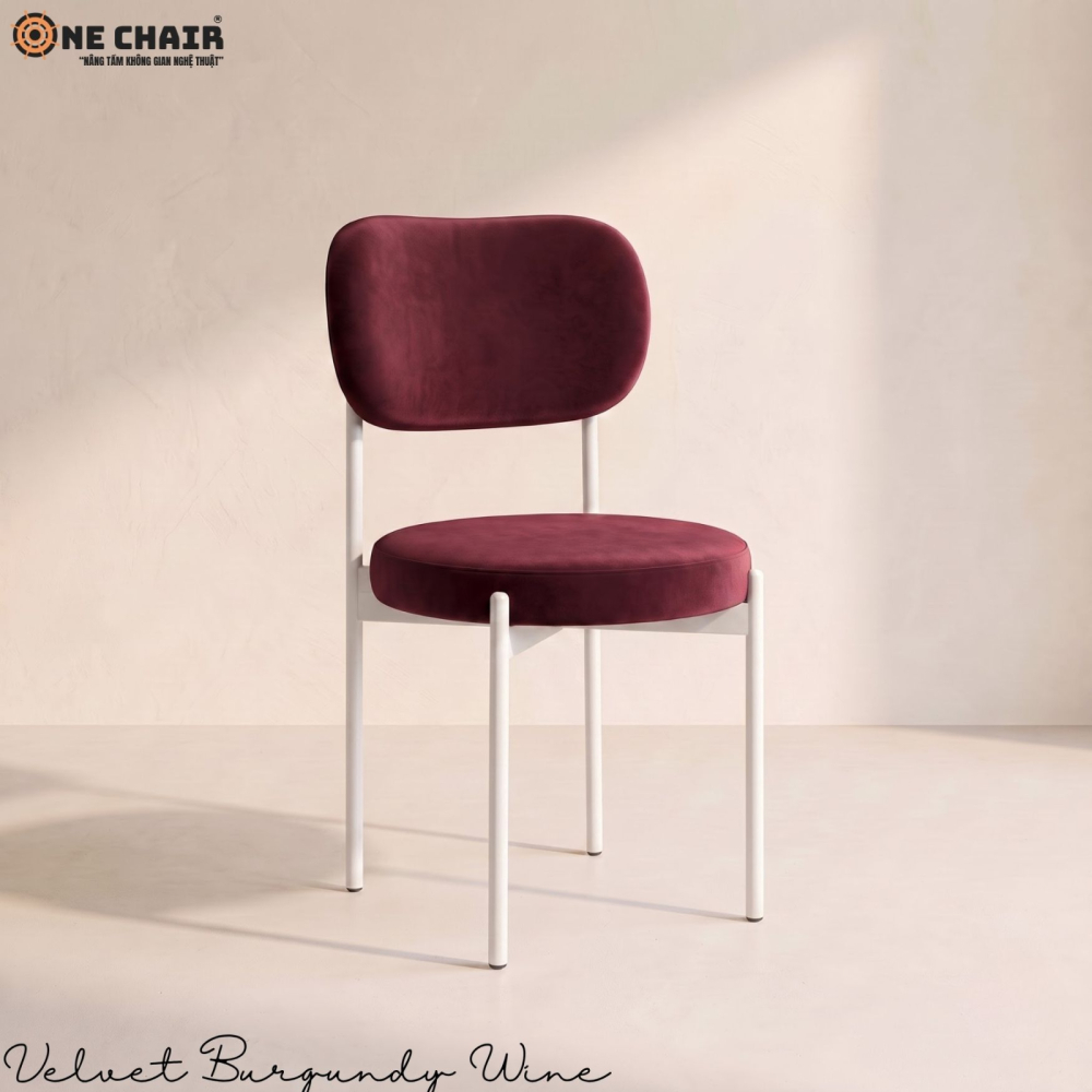 Velvet Chair – Burgundy (White Frame)