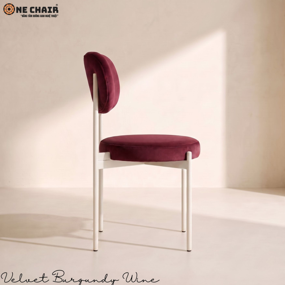 Velvet Chair – Burgundy (White Frame)