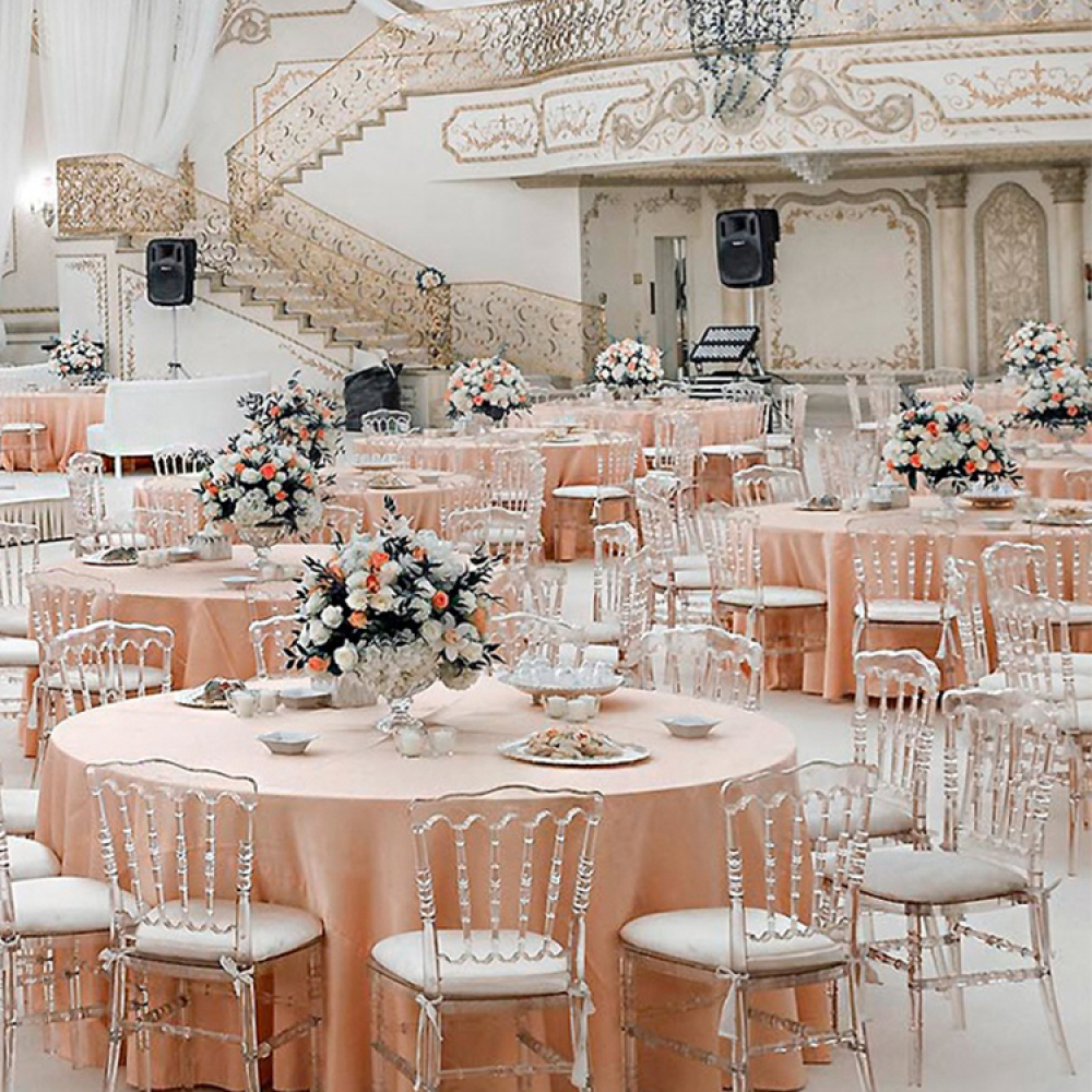 Ghế tiệc cưới pha lê trong suốt chiavari napoleon nhựa đúc hiện đại