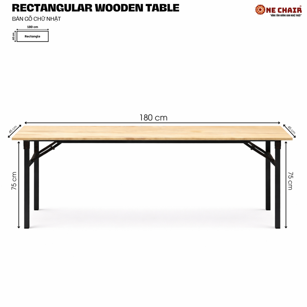 Bàn Sự Kiện Chữ Nhật – Size 45 × 180 CM