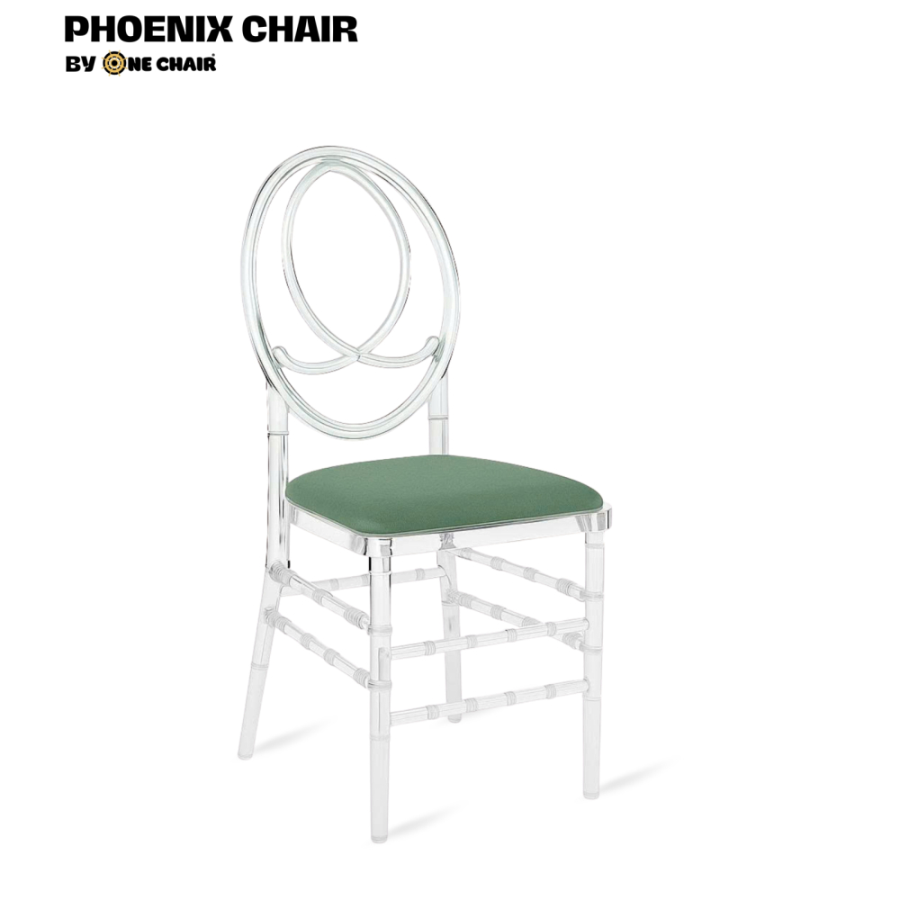 Phoenix Chair – Nệm Màu Xanh Rêu | Ghế Sự Kiện Trong Suốt