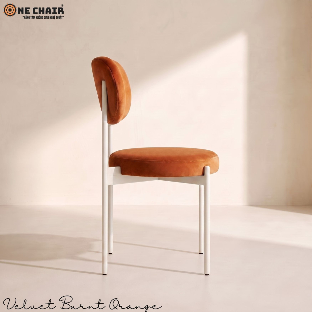 Velvet Chair – Burnt Orange (White Frame)
