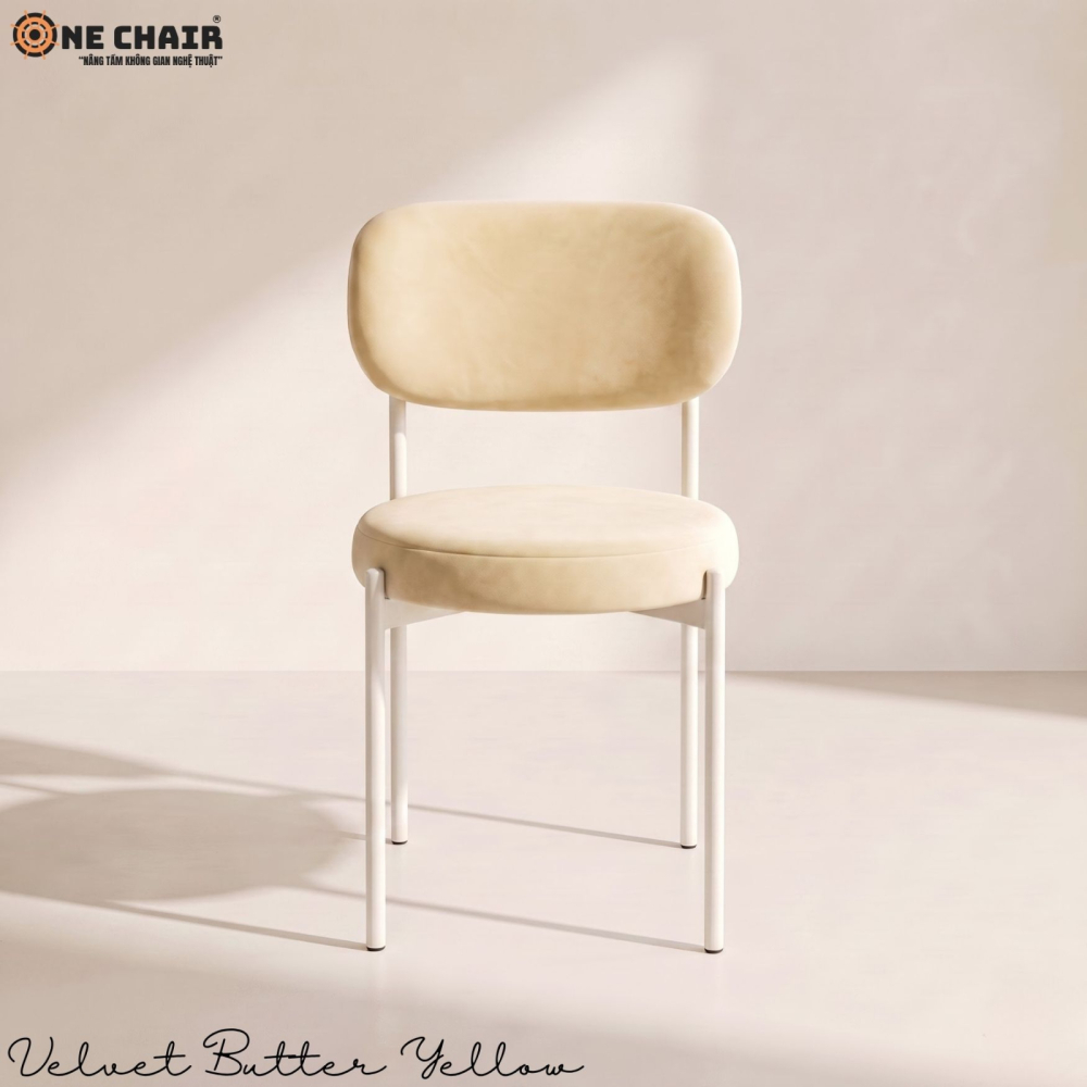 Velvet Chair – Butter Yellow (White Frame)