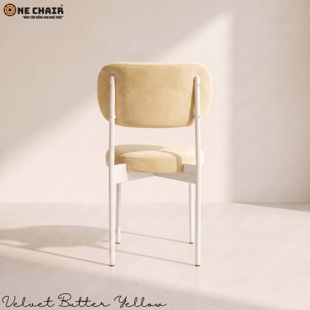 Velvet Chair – Butter Yellow (White Frame)
