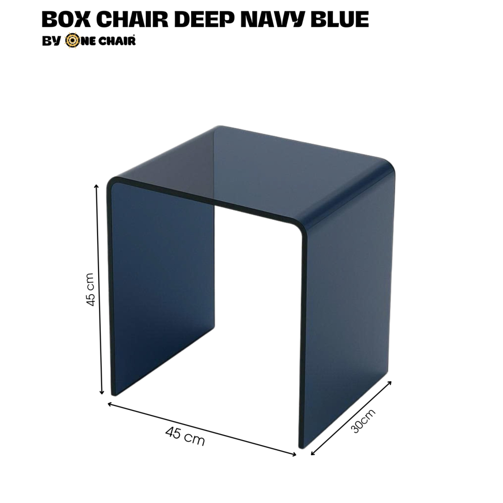 Box Chair Deep Navy Blue – Ghế Đôn Trong Suốt Màu Xanh Navy Sang Trọng & Mạnh Mẽ