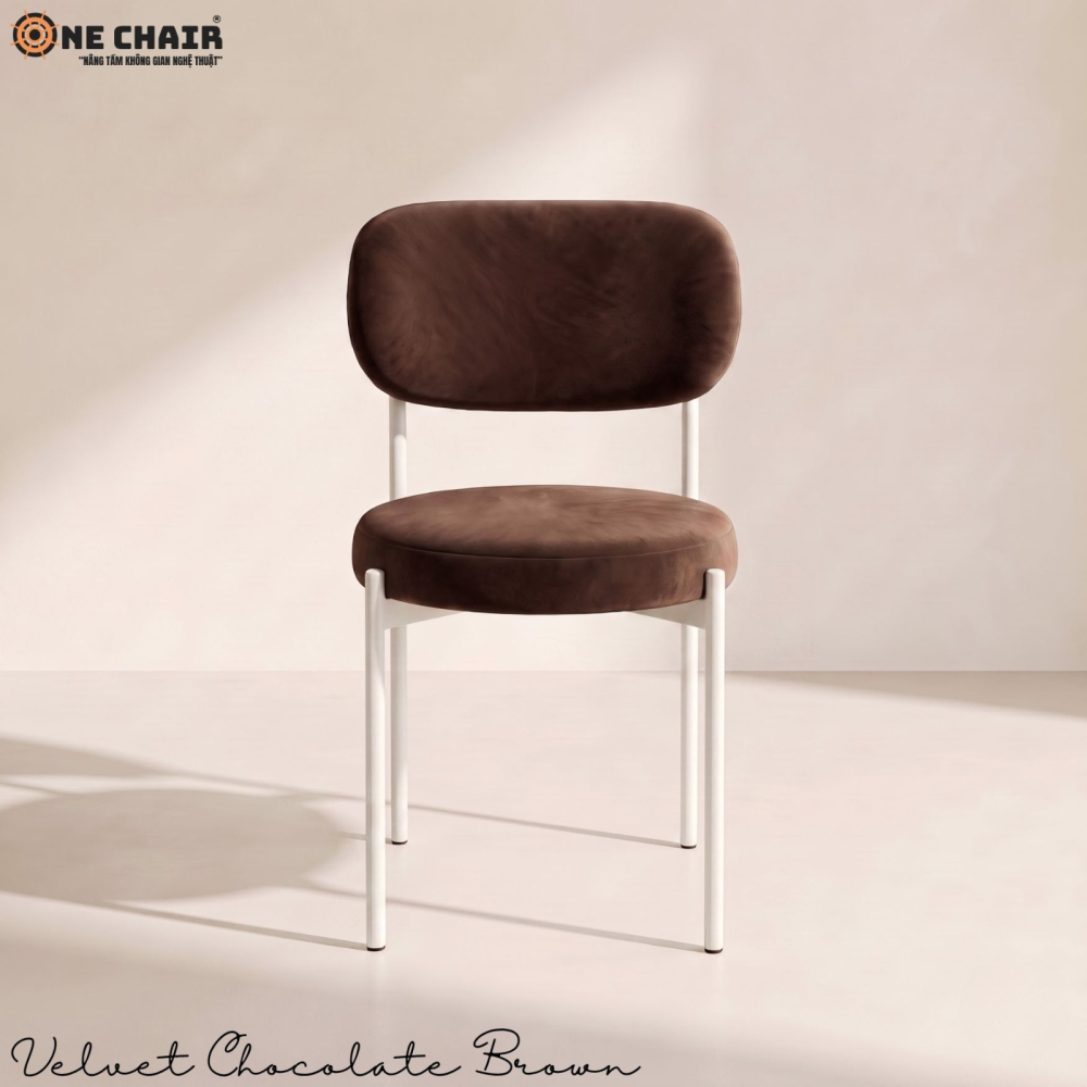 Velvet Chair – Chocolate Brown (White Frame)