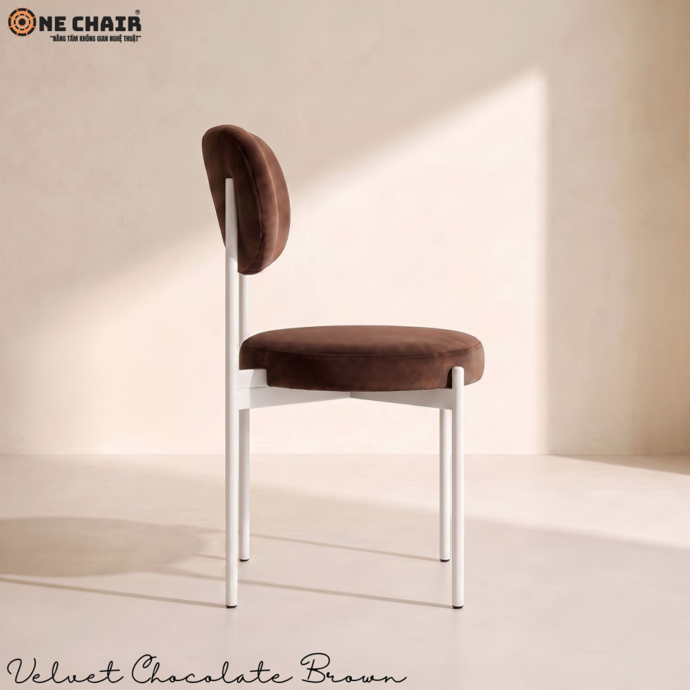 Velvet Chair – Chocolate Brown (White Frame)