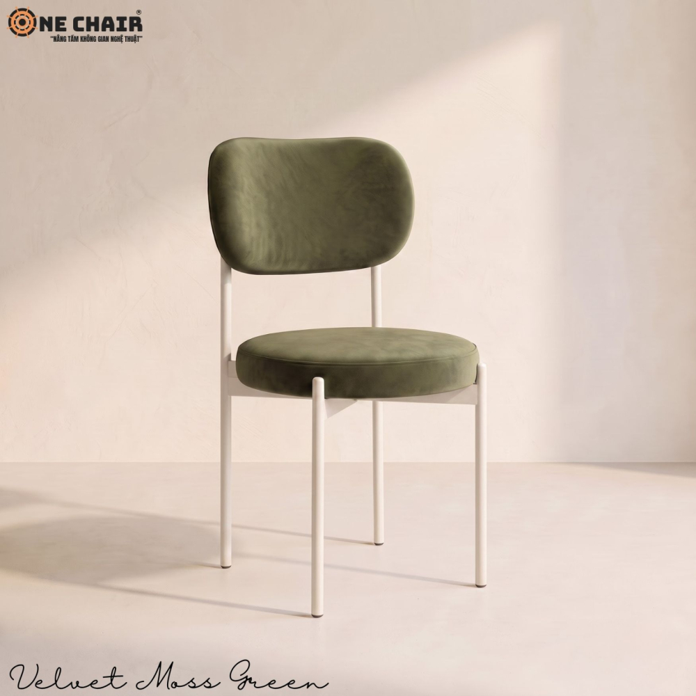 Velvet Chair – Olive Moss (White Frame)