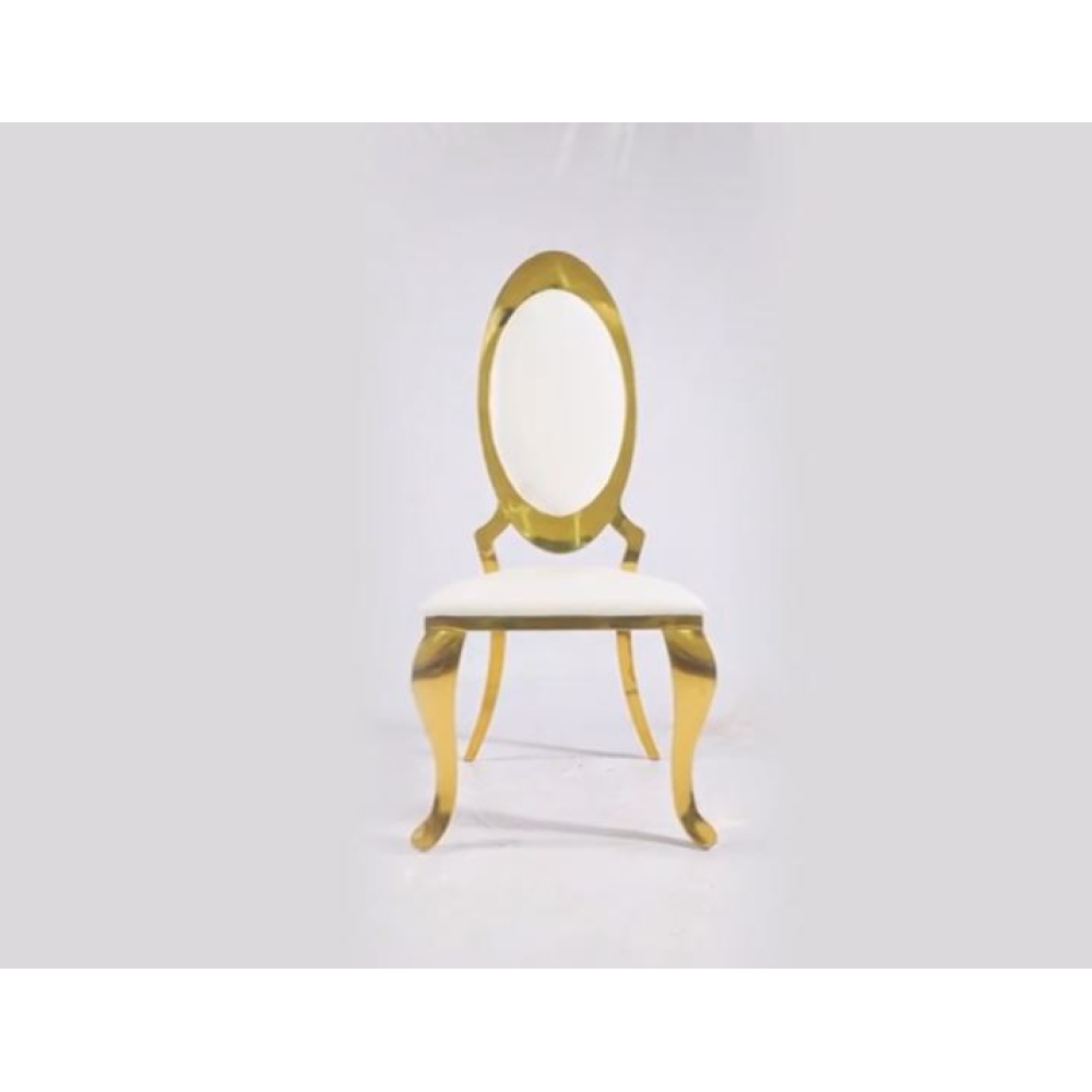 Ghế ăn khách sạn sự kiện tiệc cưới ghế thép không gỉ mạ vàng lưng hoa CNC cao cấp