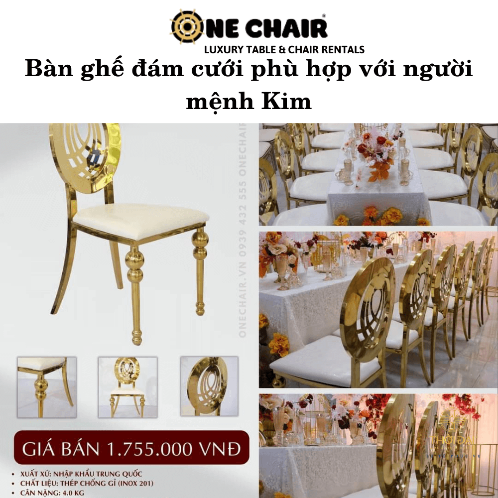Bàn ghế đám cưới phù hợp với người mệnh Kim