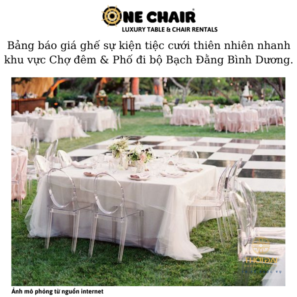Bảng báo giá ghế sự kiện tiệc cưới thiên nhiên nhanh khu vực Chợ đêm & Phố đi bộ Bạch Đằng Bình Dương.