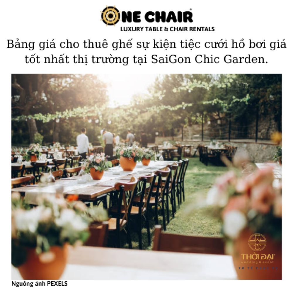 Bảng giá cho thuê ghế sự kiện tiệc cưới hồ bơi giá tốt nhất thị trường tại SaiGon Chic Garden.
