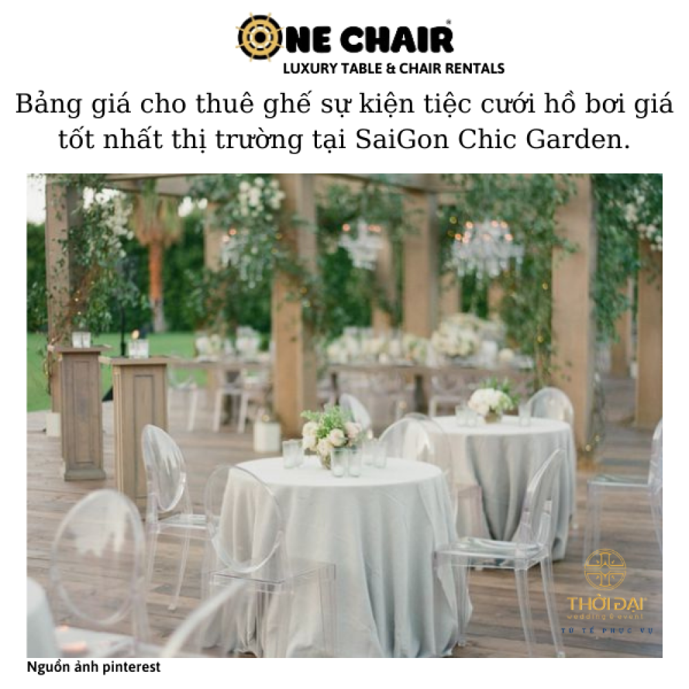 Bảng giá cho thuê ghế sự kiện tiệc cưới hồ bơi giá tốt nhất thị trường tại SaiGon Chic Garden.