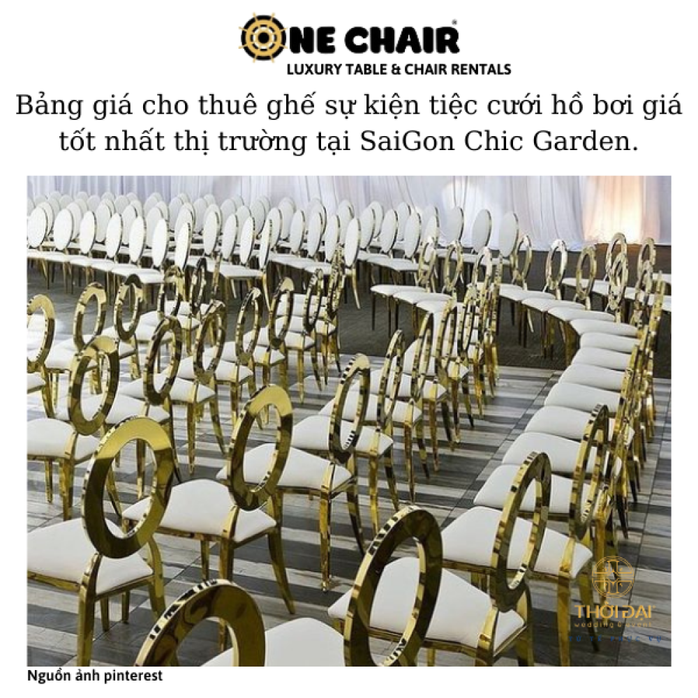 Bảng giá cho thuê ghế sự kiện tiệc cưới hồ bơi giá tốt nhất thị trường tại SaiGon Chic Garden.