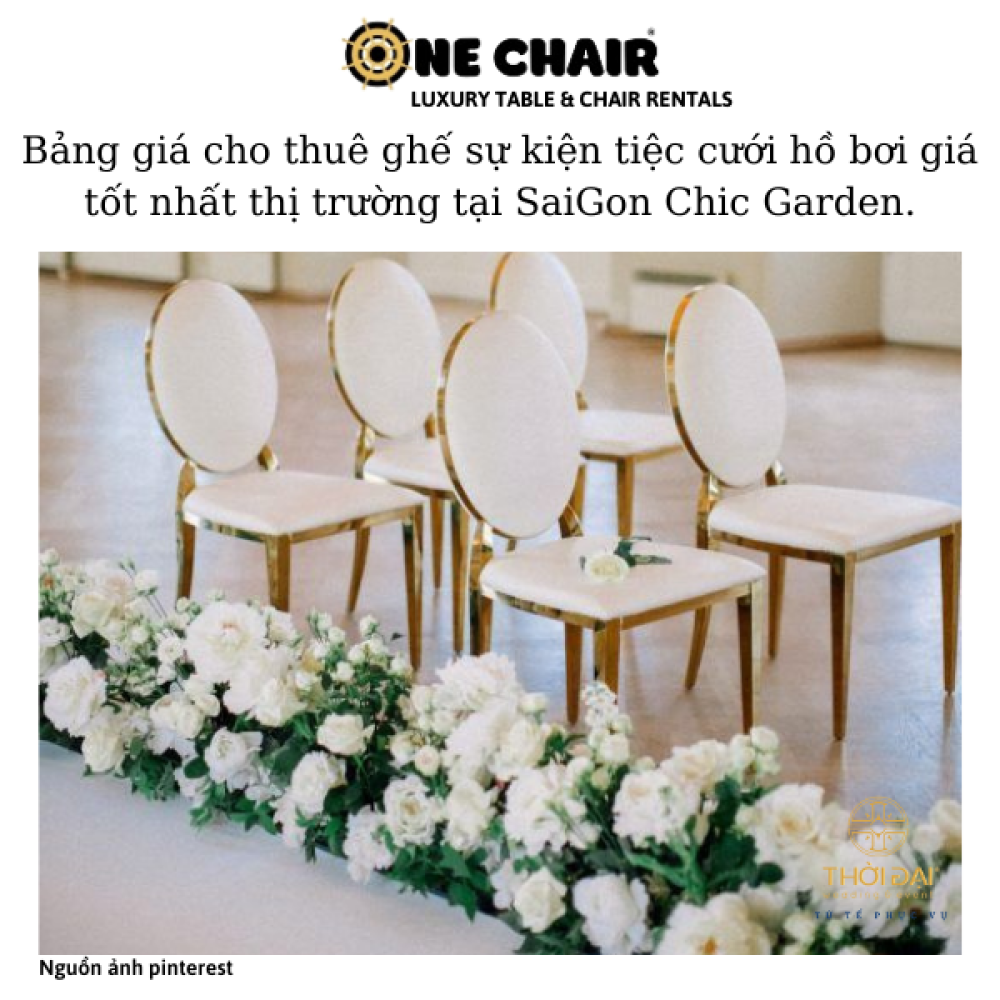 Bảng giá cho thuê ghế sự kiện tiệc cưới hồ bơi giá tốt nhất thị trường tại SaiGon Chic Garden.