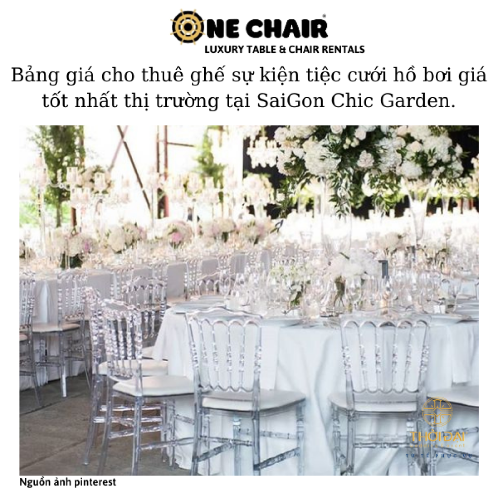 Bảng giá cho thuê ghế sự kiện tiệc cưới hồ bơi giá tốt nhất thị trường tại SaiGon Chic Garden.