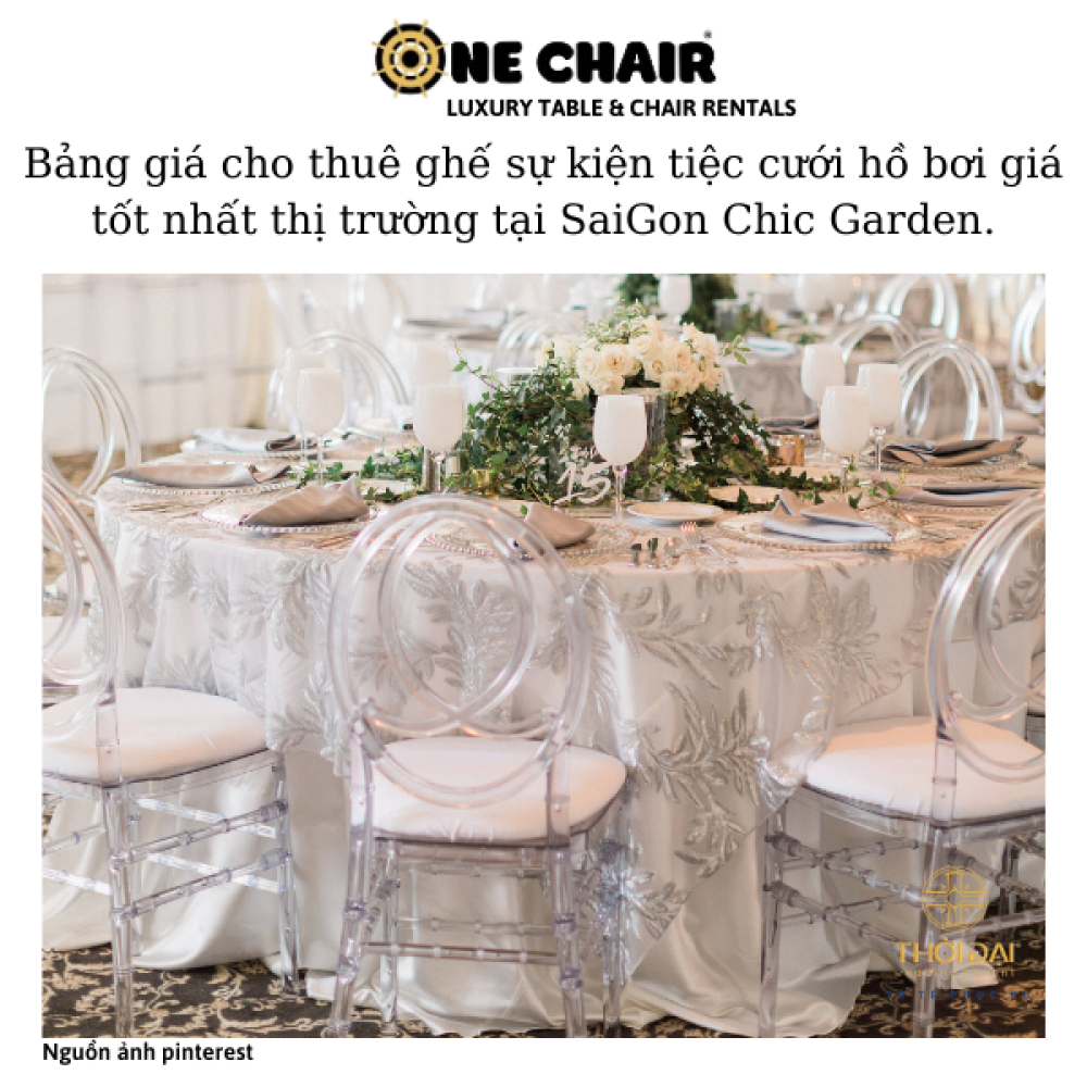 Bảng giá cho thuê ghế sự kiện tiệc cưới hồ bơi giá tốt nhất thị trường tại SaiGon Chic Garden.